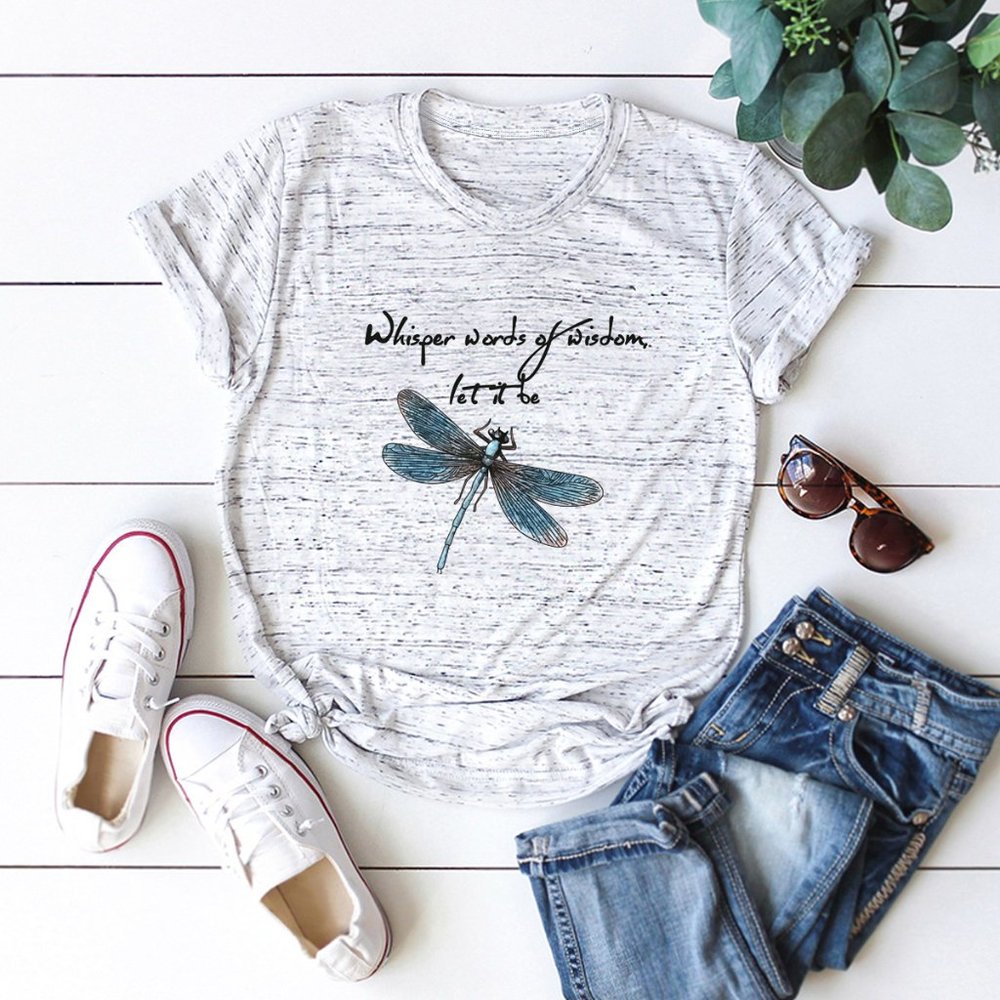 Dragonfly Whisper Words of Wisdom Let it Be Black Cotton T-shirt - Picture 7 of 7